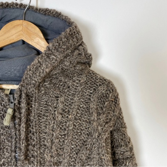 Pachamama Hooded Jumper Zip Heavy Knit 100% Wool Large Brown - Picture 2 of 13
